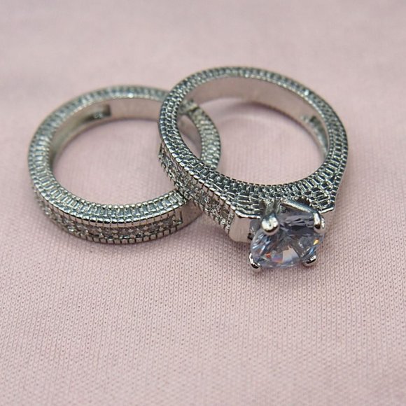 2 Piece Light Blue Main Stone, Bridal / Wedding set. Solid 925 Sterling Silver - Picture 5 of 13